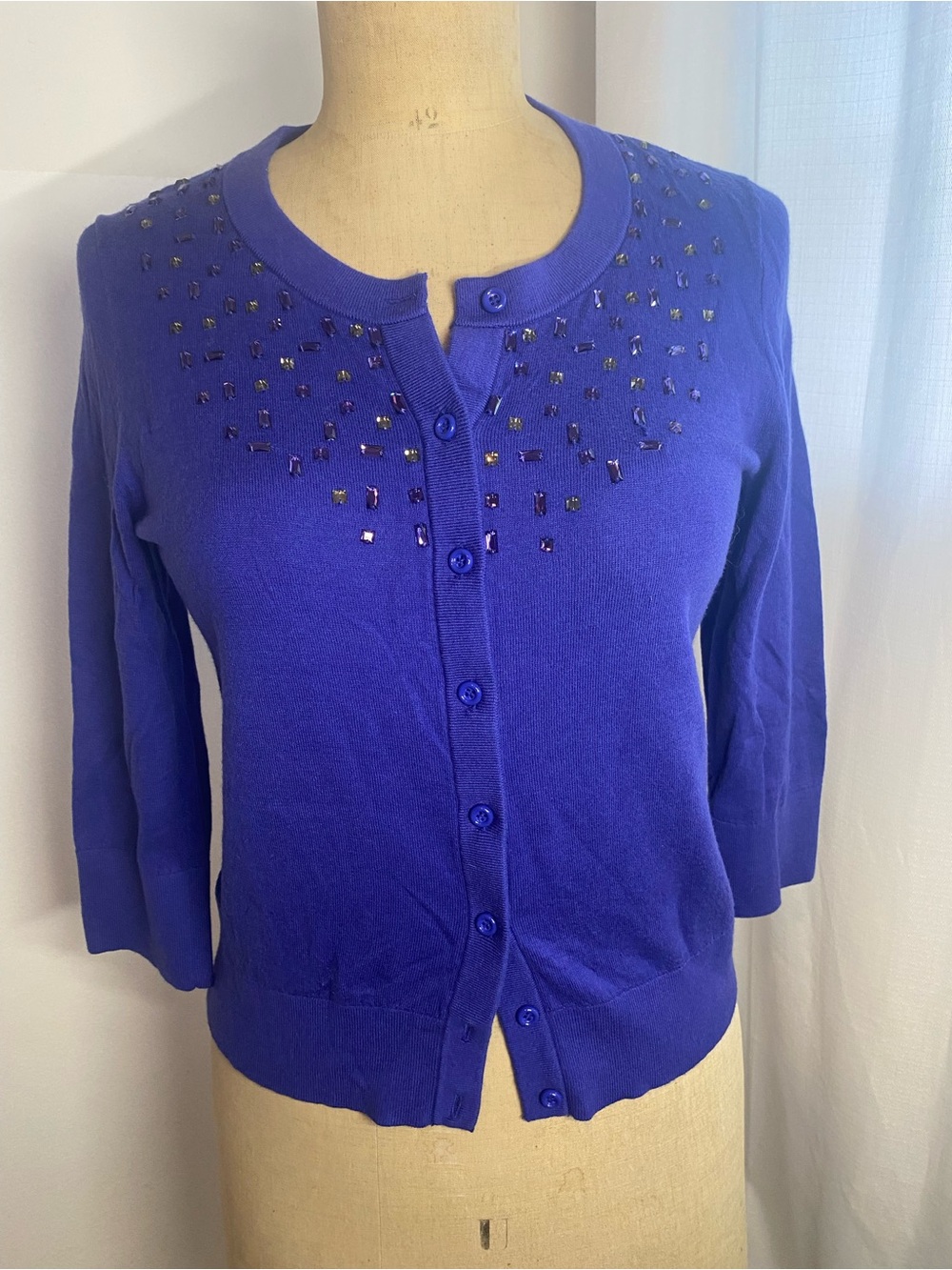 Kate Spade New York Royal Purple Crystal Embellished Cardigan M